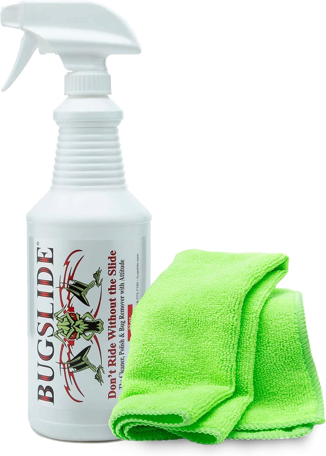 BugSlide 16 Oz Shop Kit Cleaner and Polisher with Microfiber Towel, Spray and Wipe Car Cleaner, Waterless Detailer for Removing Bugs Without Scratching, Shining and Degreasing All Surfaces