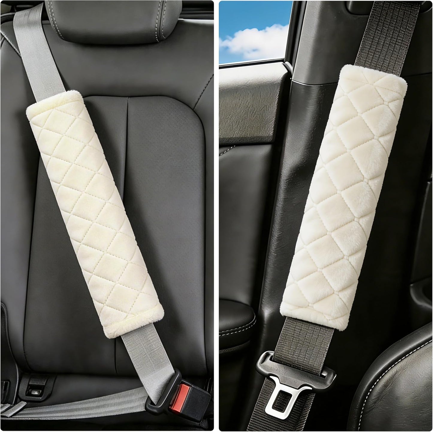 Amooca Soft Auto Seat Belt Cover Seatbelt Shoulder Pad 2 PCS for a More Comfortable Driving Compatible with All Cars and Backpack Black