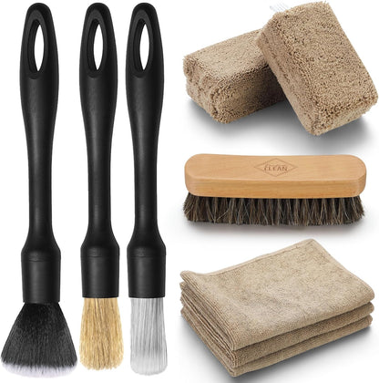 Fantasticlean 9PCS Car Interior Detailing Set, Microfiber Cloth & Applicator, Single-Head Detailing Brushes, Natural Bristles, Scratch-Free & Ultra-Soft for Seats Leather Care or Cleaning