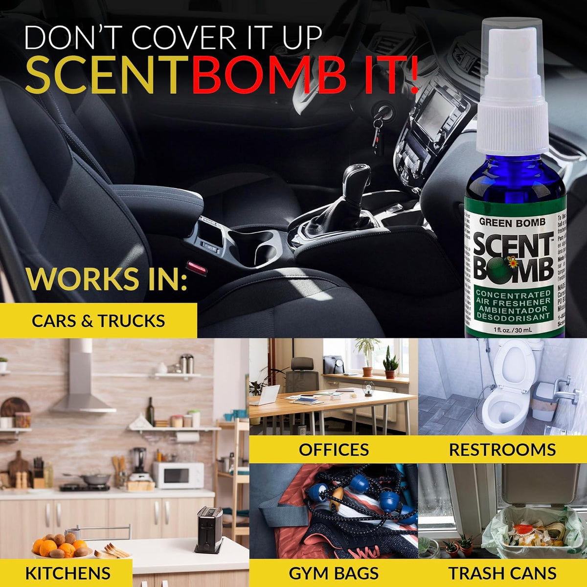 Scent Bomb Air Freshener Spray, Long-Lasting Odor Eliminator - Effective Deodorizer for Home & Car, Fresh Room Spray for Kitchen, Bathroom & Smell Neutralizer - 1 oz Pack of 4, Black Cherry Scent