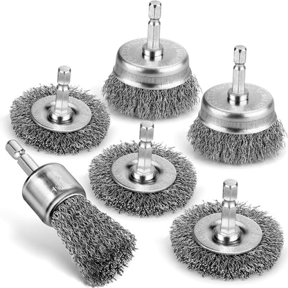 6Pcs Professional Wire Wheel, Carbon Steel Wire Brush for Drill, Drill Cup Brush for Cleaning Rust, Wire Brush Drill Attachments with 1/4 Inch Hex Shank