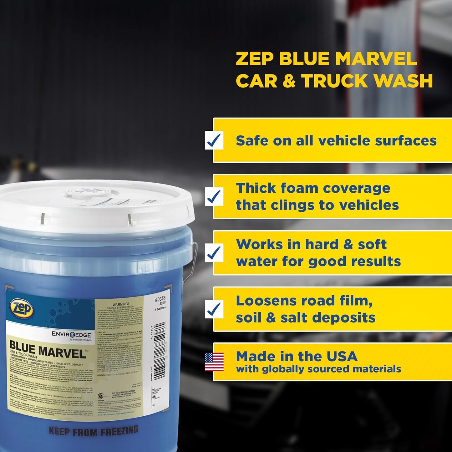 Zep Blue Marvel Car and Truck Wash - 5 Gallon (1 Unit) 35635 - Ultra Concentrated High Foam, Provides Complete Coverage Without Damaging Paint