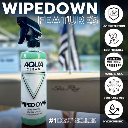 AquaClean WIPEDOWN Ceramic Quick Detailer & Waterless Wash | Car, Truck, Boat, RV, Motorcycle & Off-Road | Hydrophobic Coating | UV Protection | Clean, Shine & Protect | USA Made | 16oz