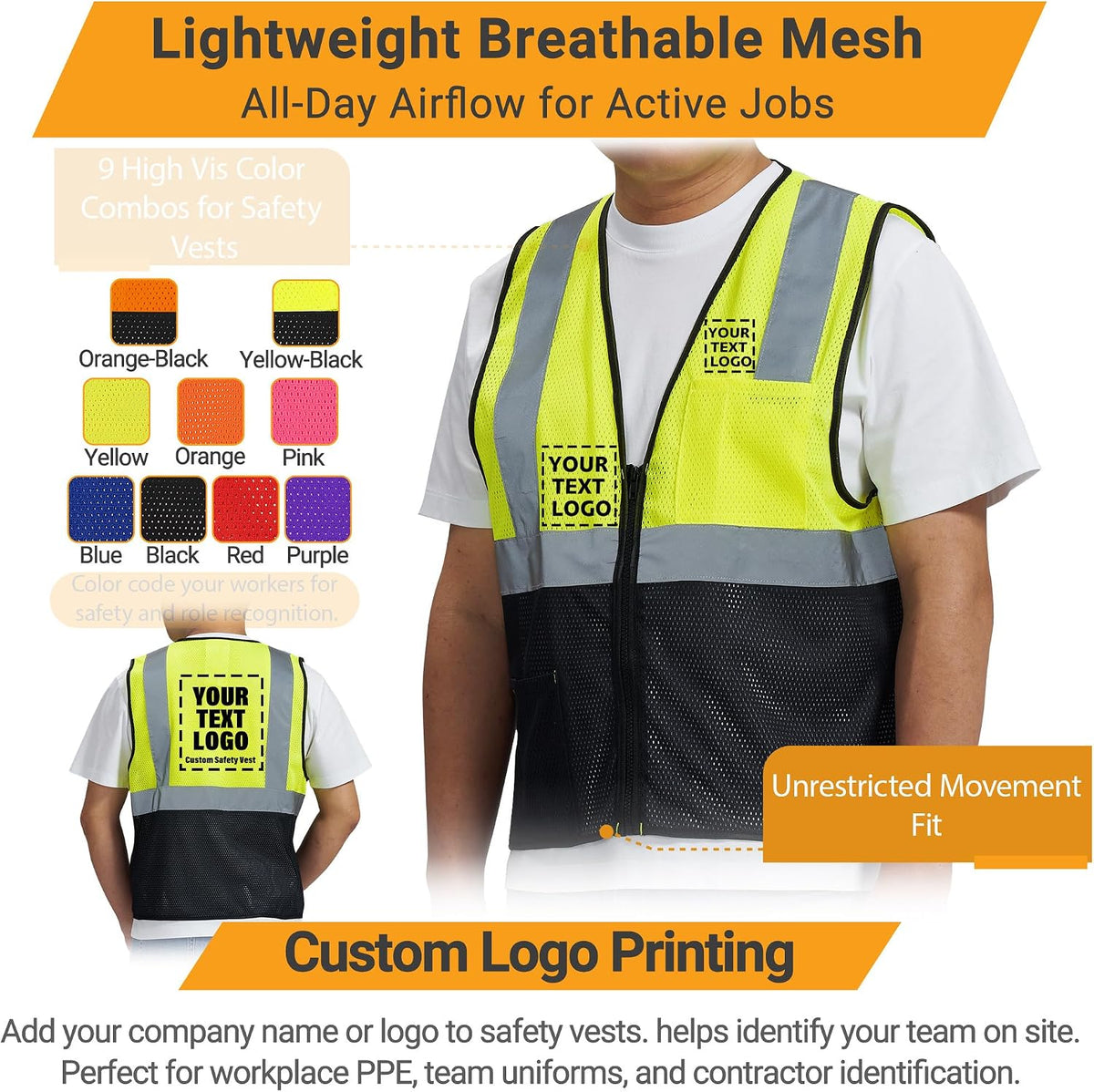 AYKRM 2 Pocket Mesh High Visibility Reflective Safety Vest for men & Women ANSI/ISEA 107 Standards