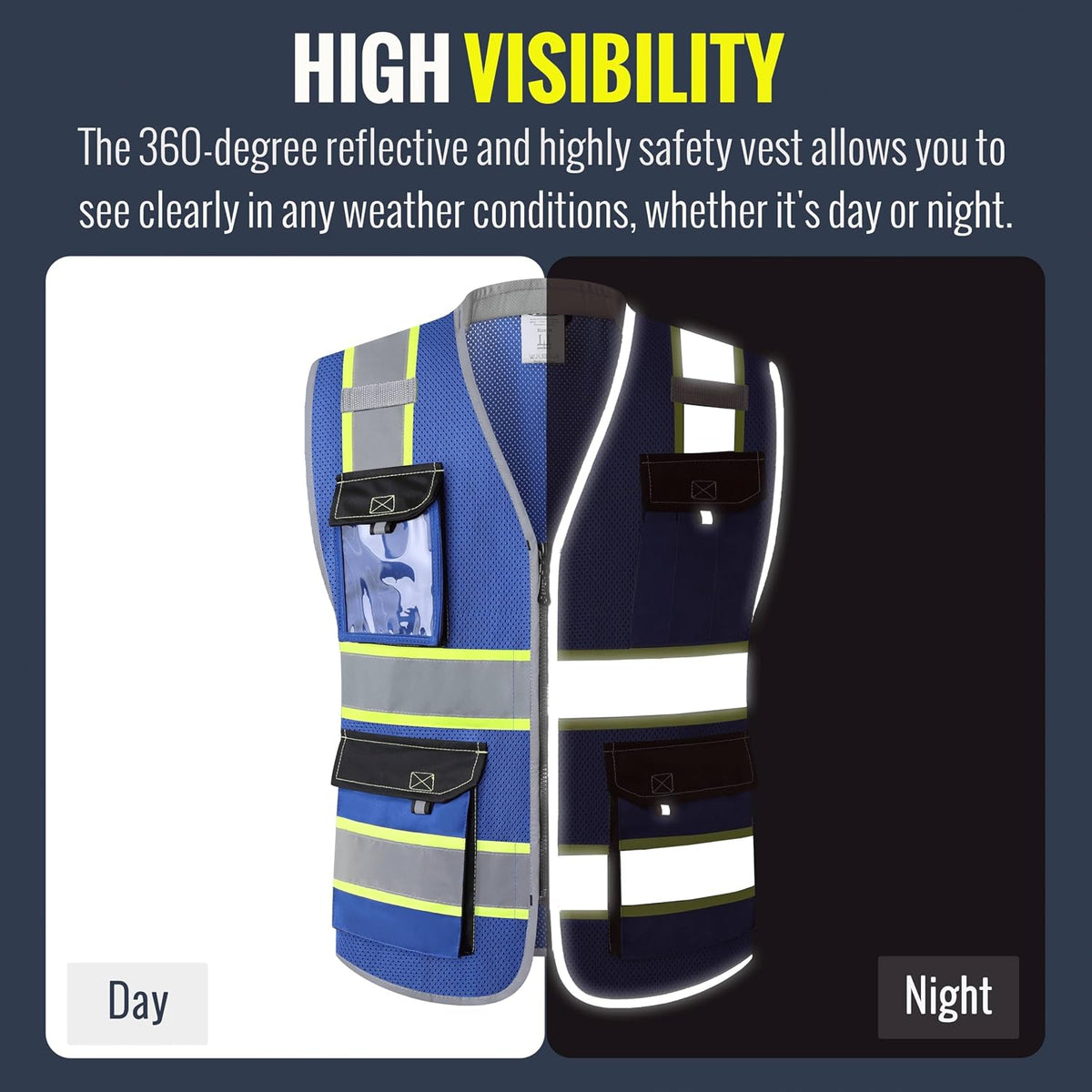 JKSafety Safety Vest for Men Women Hi Vis with Pockets and Cushioned Collar Construction Vest Meet ANSI Standard (BX360)