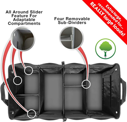 TRUNKCRATEPRO Trunk Organizer For Car, Suv, Truck | Premium Adjustable Multi Compartments Collapsible Car Trunk Organizer With Securing Straps & Non-Slip Bottom (Large Size, Black)