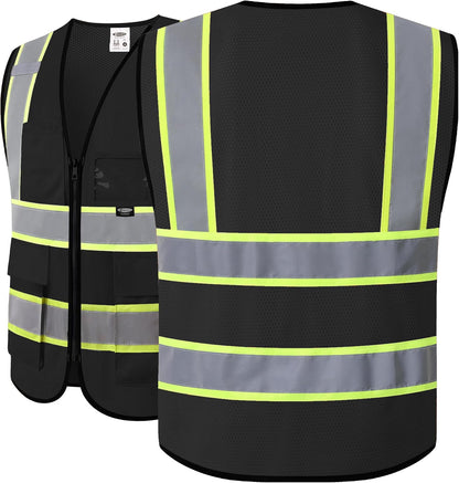 JKSafety Safety Vest for men women Hi Vis Reflective Vest with Pockets and Zipper High Visibility Meet ANSI Standard（BX320