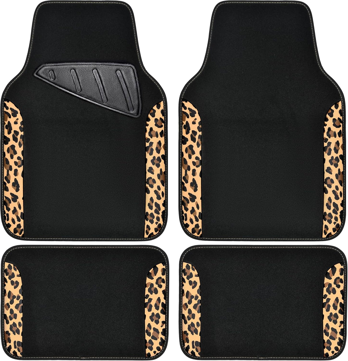 CAR PASS Waterproof Universal Car Floor Mats, Leopard Print Car Mats Fit for SUV,Vans,sedans, Trucks,Set of 4pcs Car Carpet with Driver Heel Pad and Nibs Backing, Leopard Car Accessories Gray Leopard