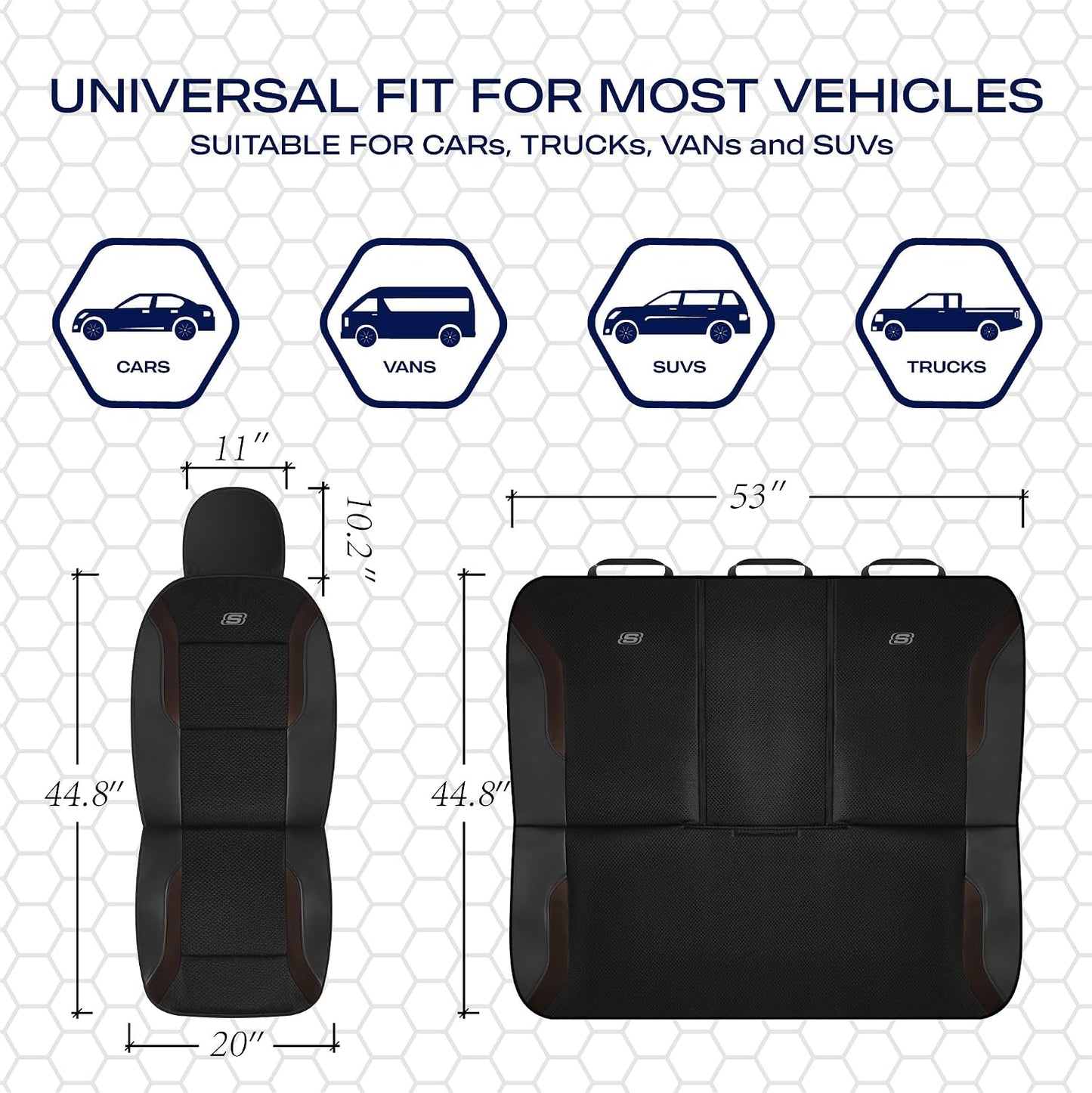 Skechers Memory Foam Seat Covers, Air Cool Mesh Thick Car Seat Covers, Car Seat Covers Front Seats Airbag Compatible, Universal Automotive Comfort for Most Cars, Vans, Trucks, SUV,Black