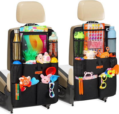 SURDOCA Upgraded Car Organizer with 11-inch Tablet Holder, 8 Pockets, Car Seat Protector for Road Trips - Car Storage and Organizers for Kids