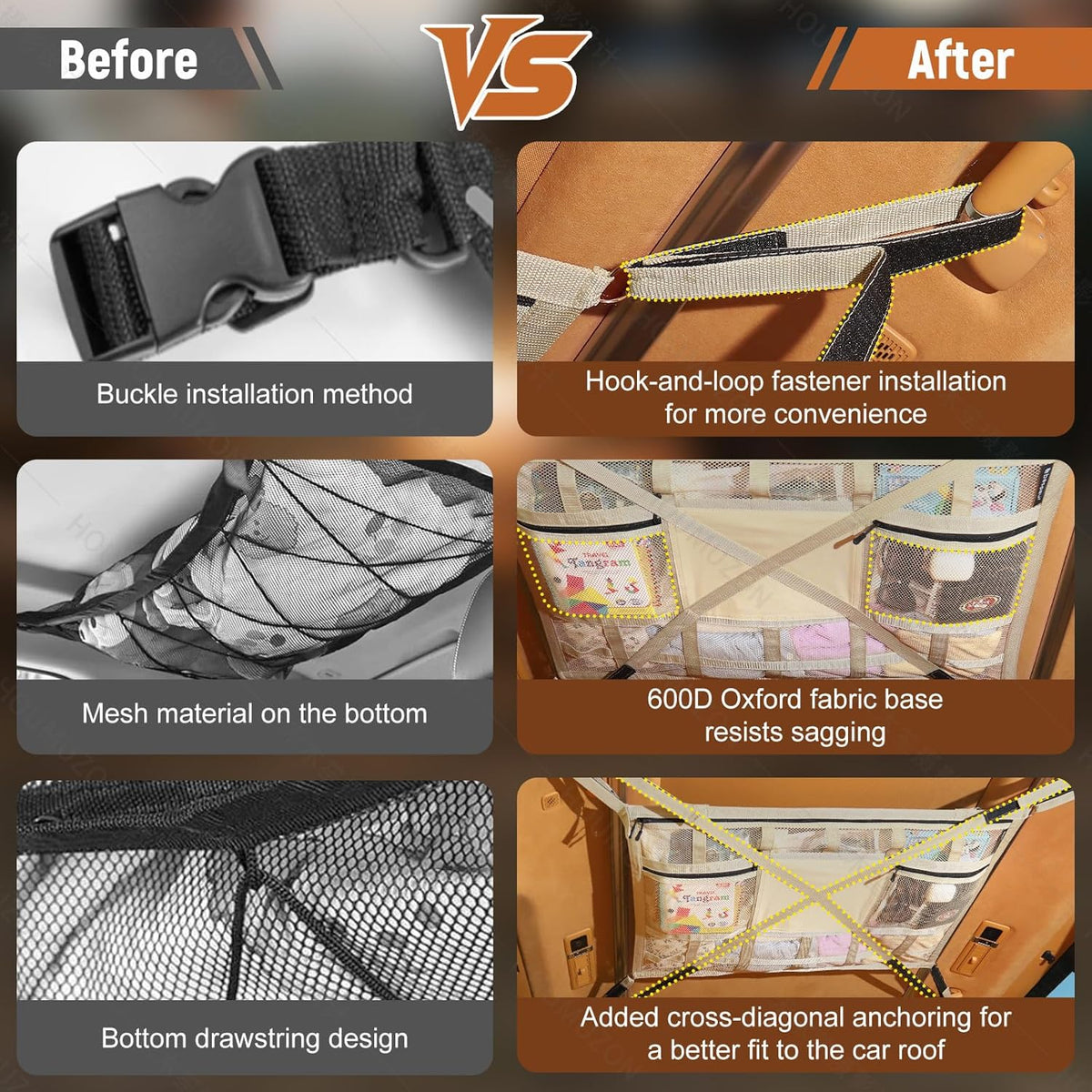 Car Ceiling Cargo Net with 2 Pockets,31.5"x21.6" Overhead Storage Mesh Organizer for SUV and Mini Van,Double Car Net for Road Trip Essentials,Camping Gear,Vehicle Roof Storage,Beige