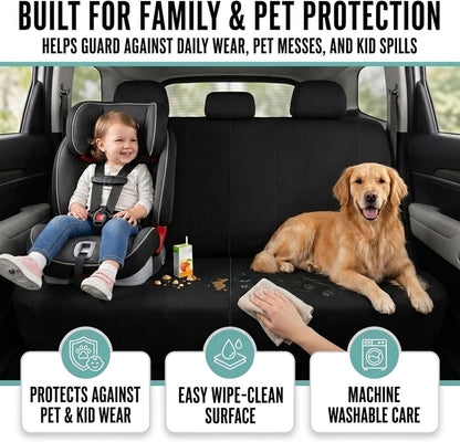 FH Group Full Set Cloth Car Seat Covers, Universal Fit Front and Split Bench Rear, Airbag Compatible, Washable for SUV, Sedan, Van - Black