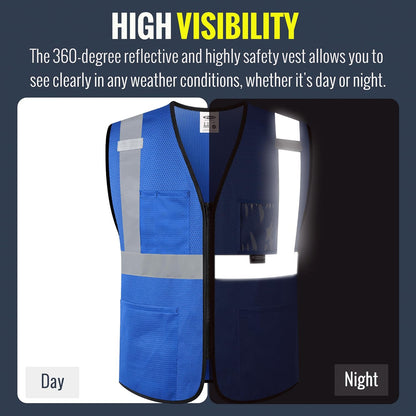 JKSafety Safety Vest for men women Hi Vis Vest with Pockets and Zipper High Visibility Meet ANSI Standard（BX310