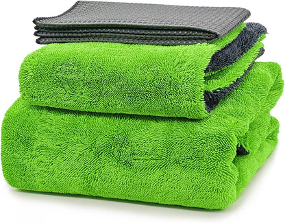 YeewayVeh 'Agile Giant' Car Drying Towel, 28x36 Inch Quick Car Wash Drying Towels, 1400 GSM Super Absorbent, Double Sided Microfiber Towels for Cars Effortless & Scratch-Free Detailing, Green