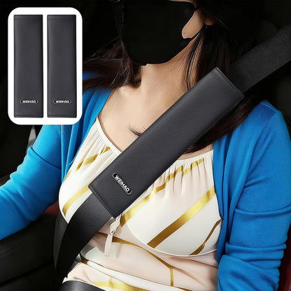 2PCS Car Seat Belt Cover Pad Extra Long 13 Inch, Car Seat Shoulder Strap Pads, Thick Leather Seatbelt Cushion Protect Neck & Shoulder, Universal Car Seatbelt Covers Pad for Most Vehicles (Black)