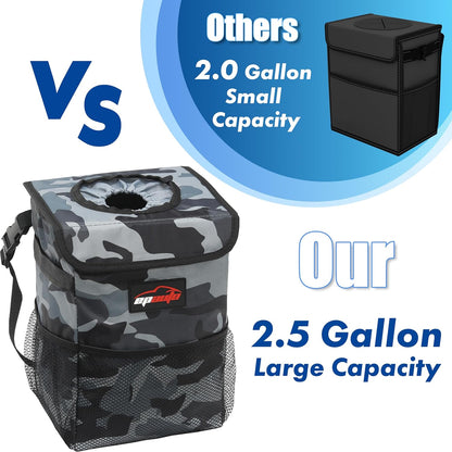 EPAuto Waterproof Car Trash Can with Lid and Storage Pockets, 2.5 Gallon, Black