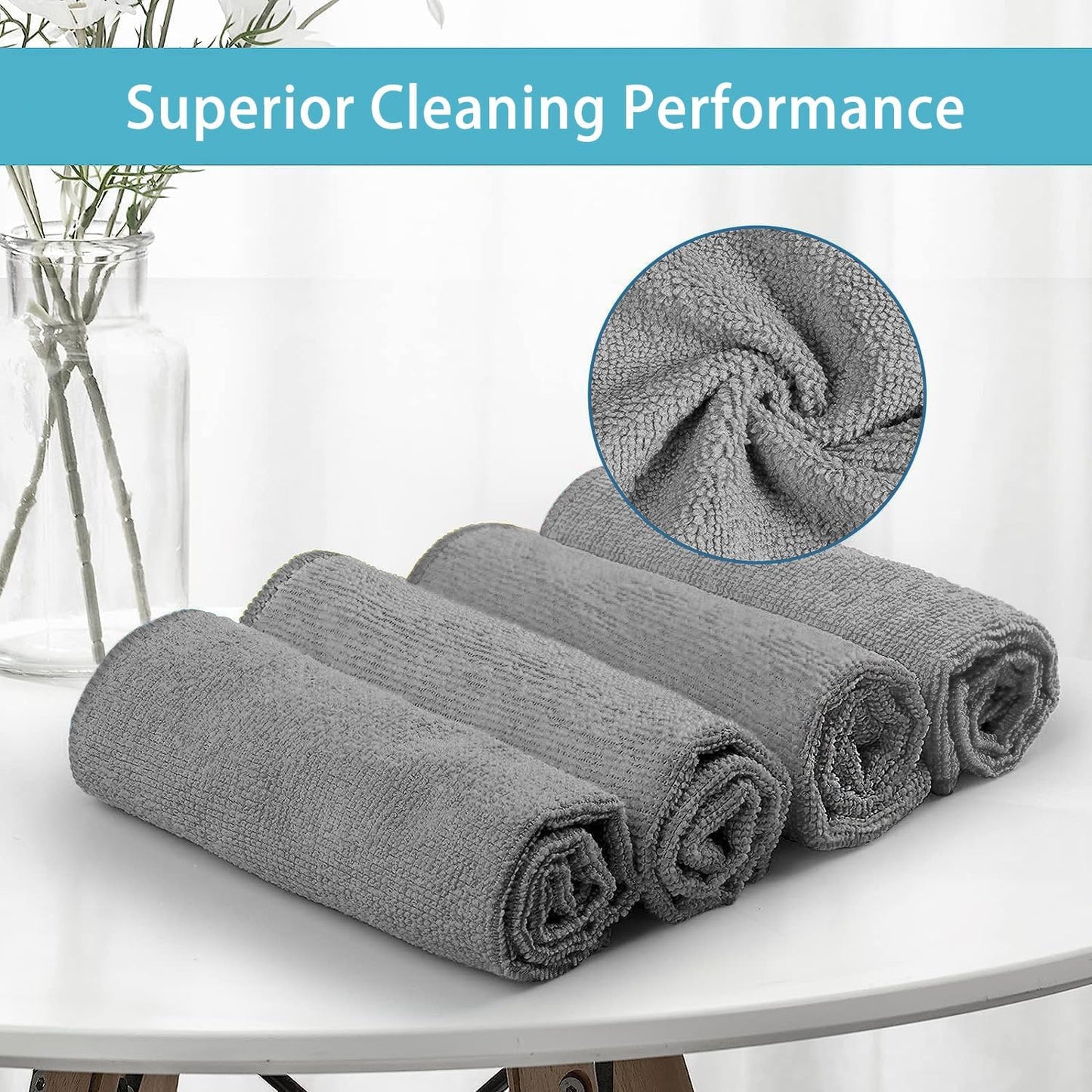 HOMEXCEL Microfiber Cleaning Cloth 210GSM, Pack of 12, Size:11.5" x 11.5", Ultra-Soft, High-Density Non-Abrasive Cleaning Towels for Cars, Glass, Kitchen, Reusable Rags, Blue/Green/Yellow/Pink