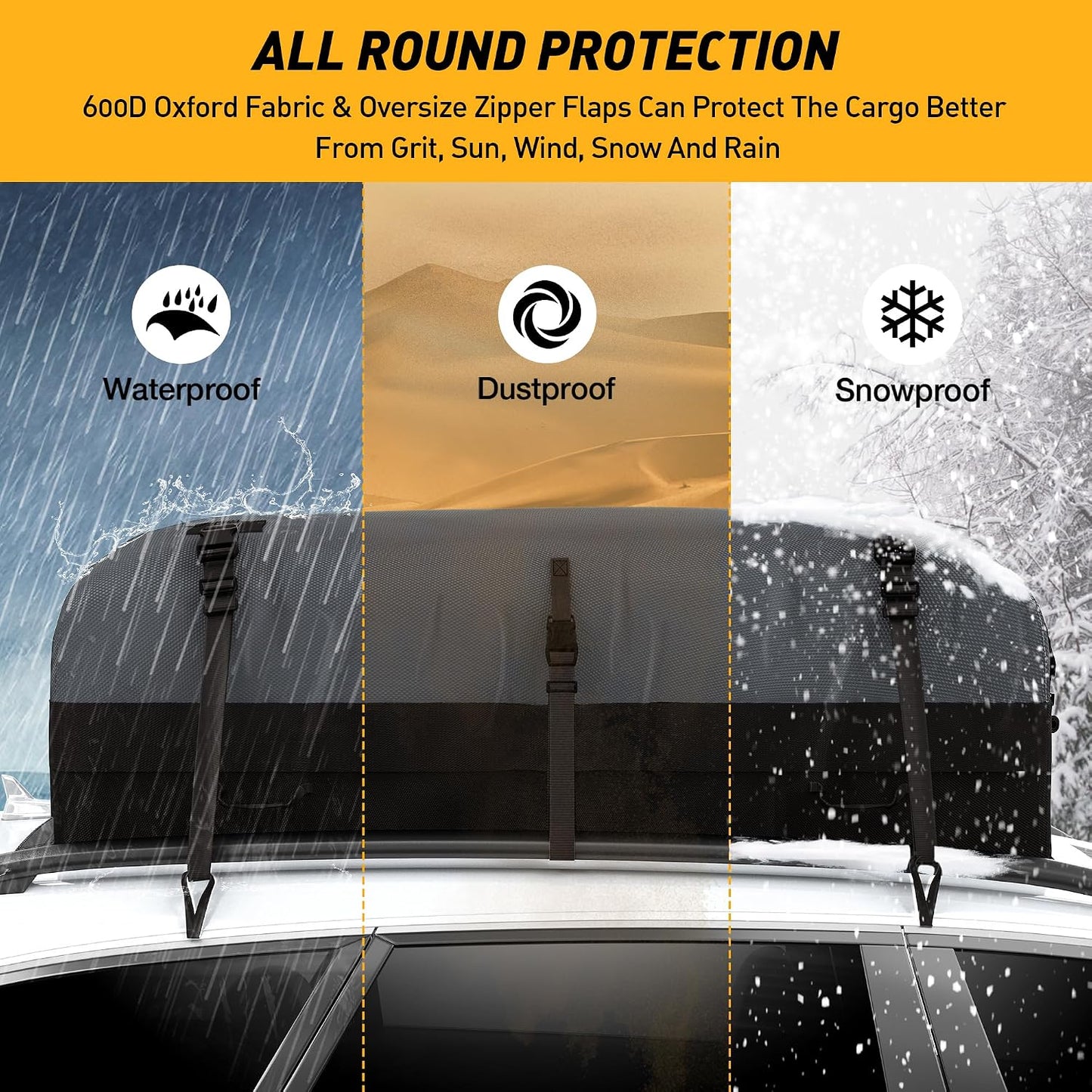 WILDROAD Car Roof Bag Rooftop Cargo Carrier, 21 Cubic Feet Waterproof Roof Luggage Cargo Carrier Bag with Anti-Slip Mat for All Cars Vehicles SUV with/Without Rack (21 Cubic Feet)