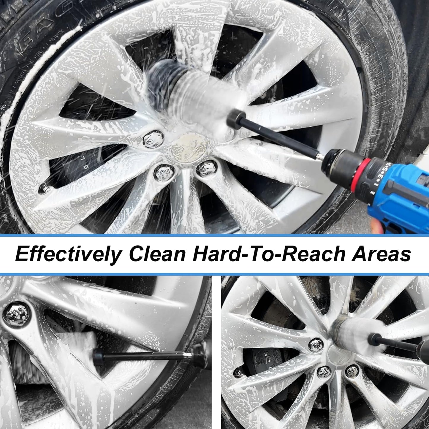 Wheel Brush Kit, Soft Drill Wheel Cleaner Brush, No Scratches Highly Dense Car Cleaning Brush Set for Wheels, Rims, Engines, Exhaust(Red/Black,2Pcs)