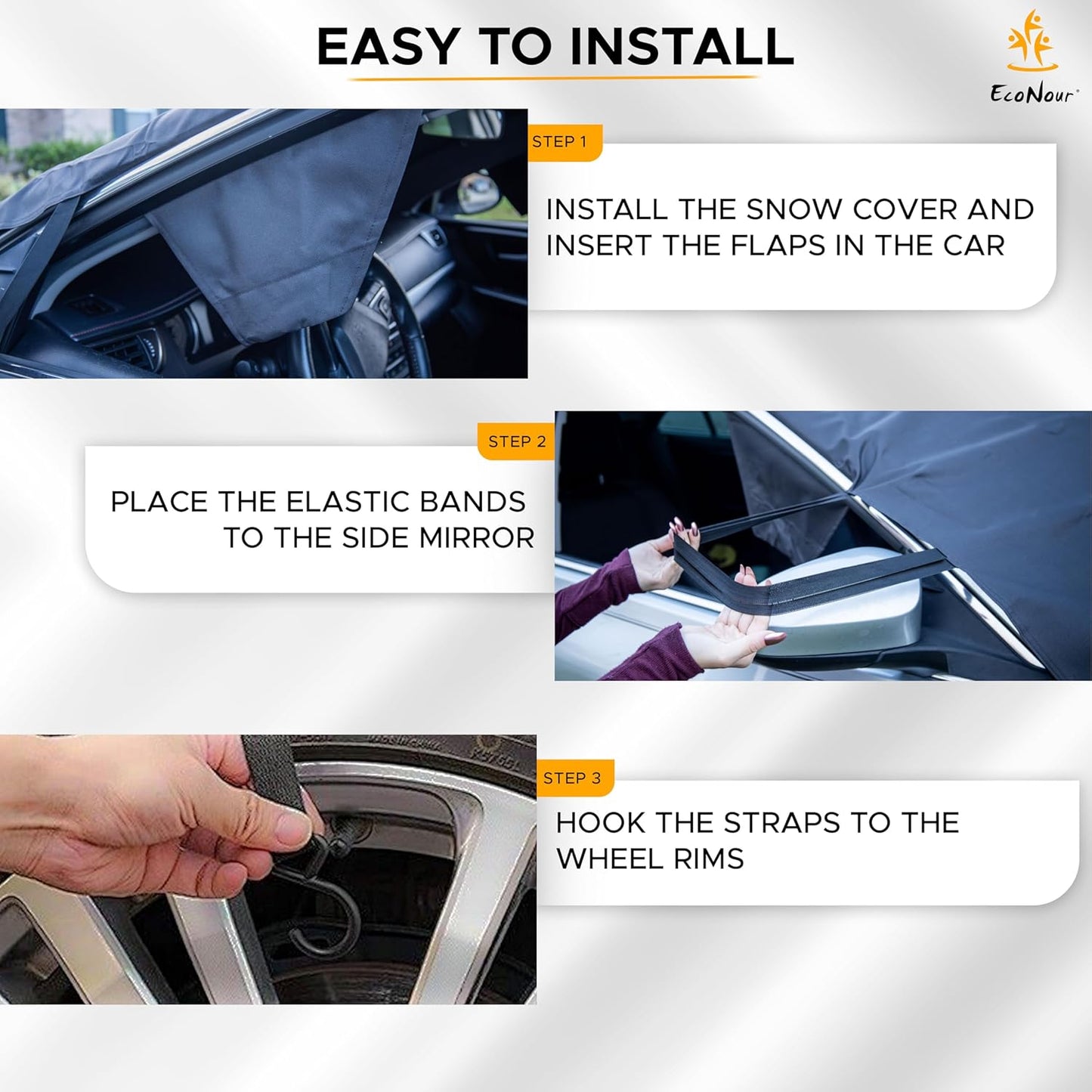 EcoNour Windshield Cover for Ice and Snow - Universal Fit for Car, SUV, Truck, Heavy Duty 600D Oxford Fabric Frost Protector for Ice & Sleet, Includes Anti-Theft Straps, Medium (69"x42")