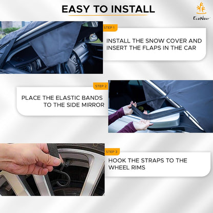 EcoNour Windshield Cover for Ice and Snow - Universal Fit for Car, SUV, Truck, Heavy Duty 600D Oxford Fabric Frost Protector for Ice & Sleet, Includes Anti-Theft Straps, Medium (69"x42")