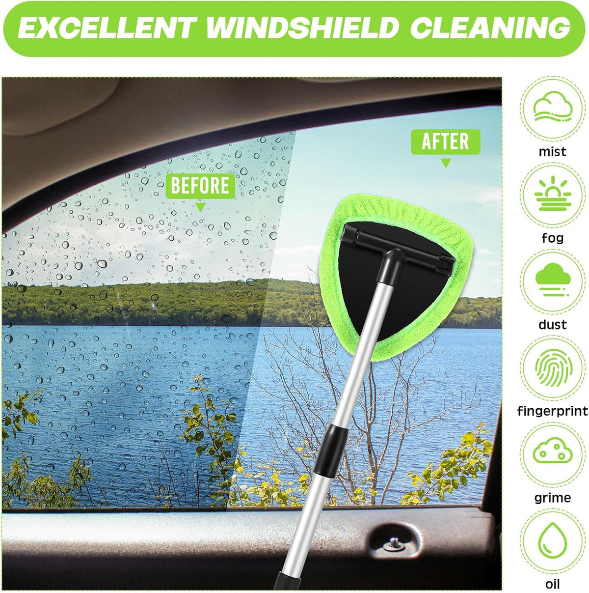 Potchen 8 Pcs Car Windshield Cleaner Tool Kit with Extendable Handle, Microfiber Towel Pads, Brush, Empty Spray Bottle for Auto Glass Wiper Suvs Rvs & Home Windows(Purple)
