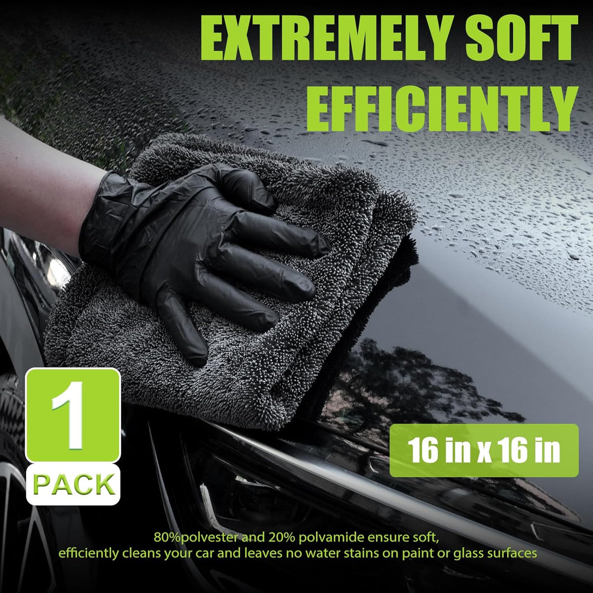 TTRCB 2 Pack 1300 GSM Car Drying Towel, Microfiber Towels for Cars - 36" x 24" & 16" x 16", Ultra-Absorbent, Streak Free, Car Wash Mitt, Car Detailing Cleaning Accessories Supplies Essentials