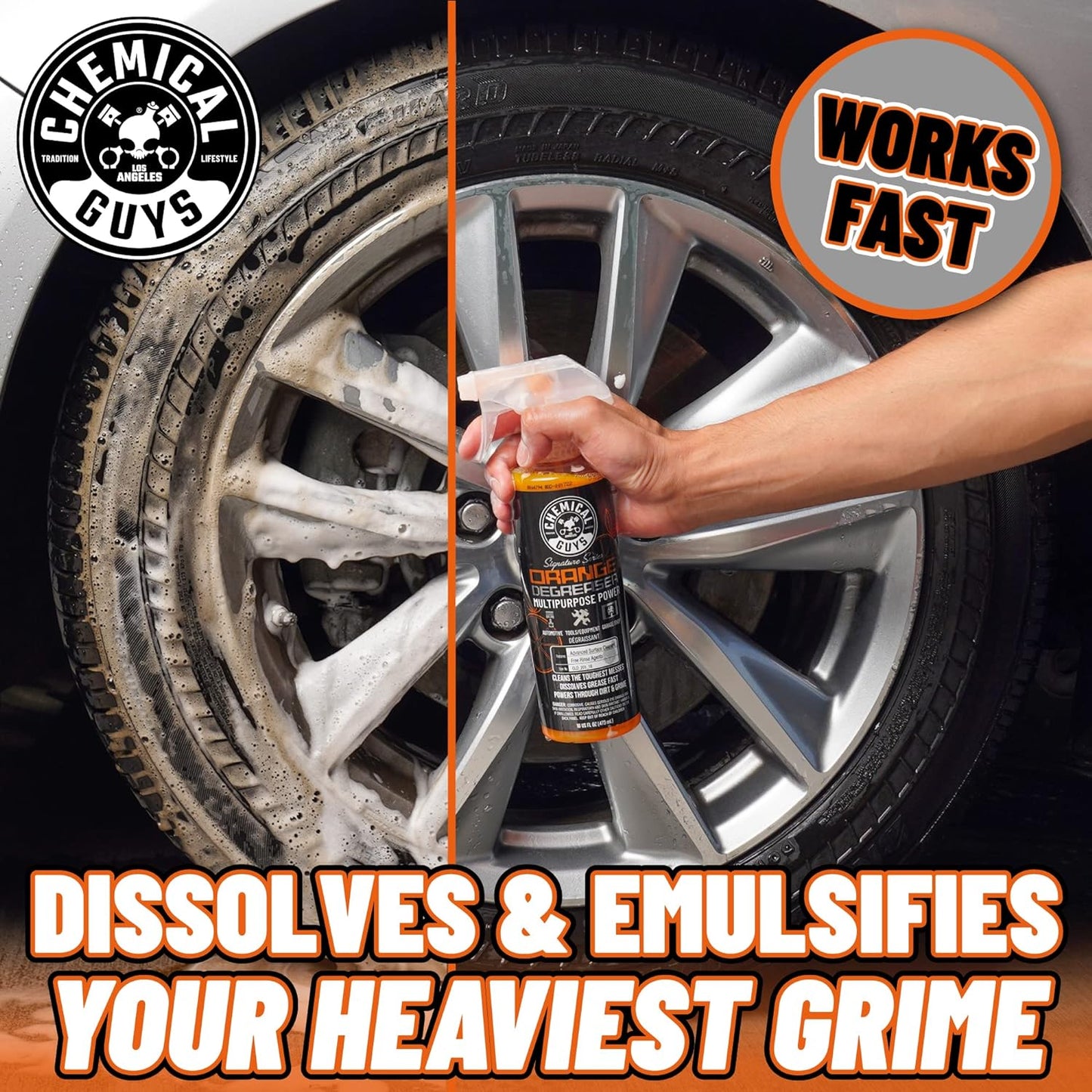 Chemical Guys Signature Series Orange Degreaser Spray - Heavy Duty All Purpose Cleaner for Engines, Tires, Undercarriages, Tools and More, Professional Strength, Breaks Down Grease, Oil & Grime, 16 oz