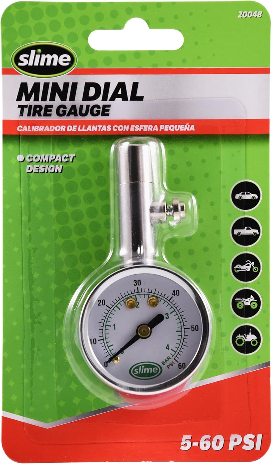 Slime 20049 Tire Pressure Gauge, Large Face Dial Analogue Gauge, 5-60 PSI