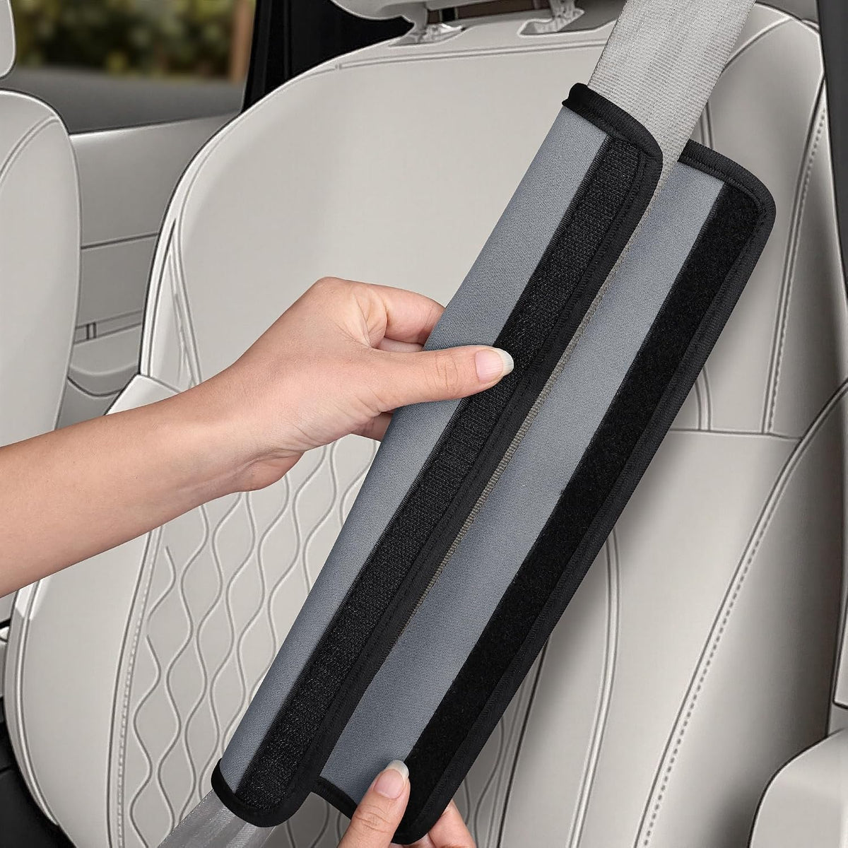 Extra Long Car Seat Belt Cover, 2Pack Waterproof Seatbelt Shoulder Pad for Comfortable Driving, Soft Seatbelt Strap Covers for Adults Kids Women & Men, Machine Washable, Grey