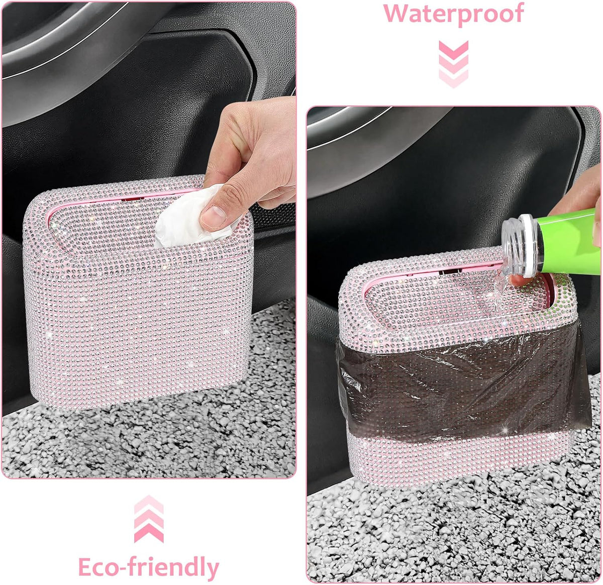 Accmor Car Trash Can with Lid, Mini Auto Dustbin Garbage Organizer Holder 2 Packs, Automotive Storage Container Bin with 60 Pcs Bags for Vehicle, Home, Office