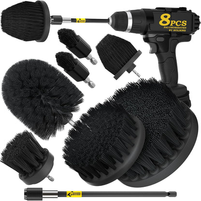 Holikme 8 Piece Drill Brush Attachments Set, Power Scrubber with Extend Long Attachment，Cleaning Supplies for Bathtub, Shower, Grout, Tile(Yellow)