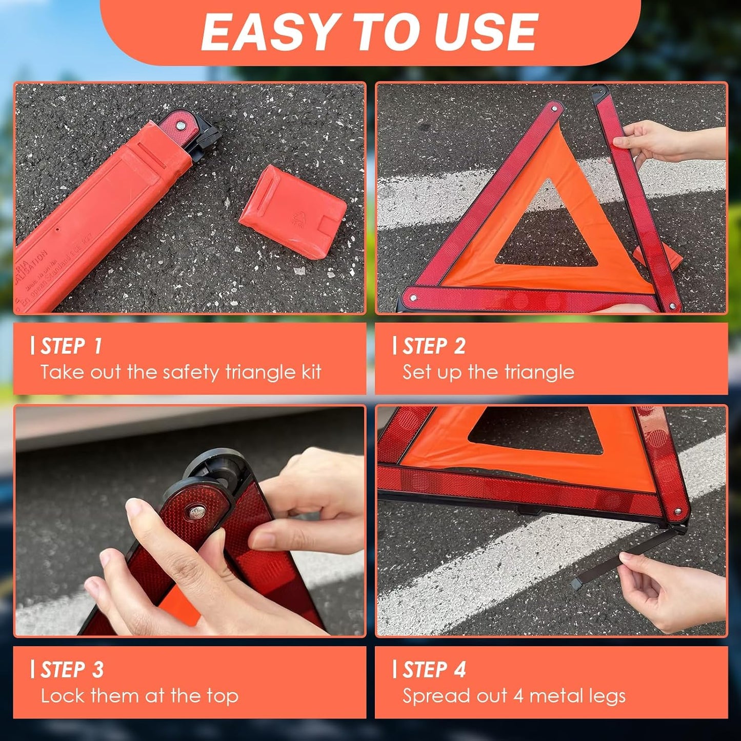 NATGAI 3 Pack Emergency Warning Triangles, Reflective Roadside Safety Triangle Kit with Storage Case, Foldable Hazard Reflective Triangles for Vehicles, Car Breakdowns, and Roadside Emergencies