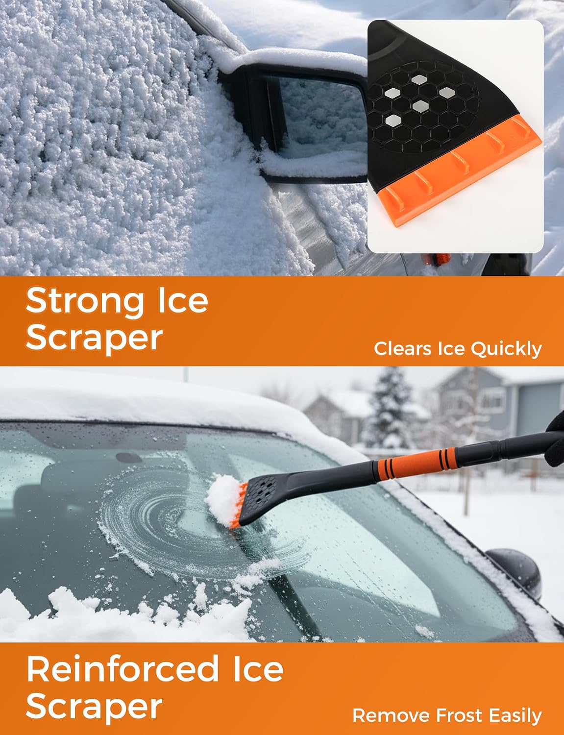 34" Extendable Ice Scrapers for Car Windshield 2-in-1 Snow Brush for Car Snow Scraper for Car Snow Scraper and Drush with Ergonomic Foam Grip for Cars, Trucks, SUVs with 360° Pivoting Brush Head Blue