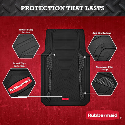 Rubbermaid Car Floor Mat, Heavy Duty All-Weather Car Mats Full Set with Dual-Tone Pink Aluminum Inserts – Universal Fit, Anti-Slip Backing, Trim-to-Fit for Most SUV, Sedan, Van