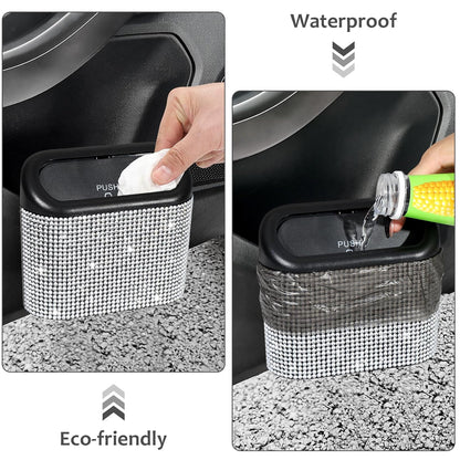 Accmor Car Trash Can with Lid, Leakproof Vehicle Garbage Organizer Holder Bin with 60 Pcs Trash Bags, Mini Auto Dustbin Interior Accessories Storage Container for SUV, Office, Home