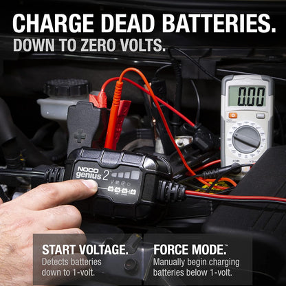 NOCO GENIUS2: 2A 6V/12V Smart Battery Charger – Automatic Maintainer, Trickle Charger & Desulfator with Overcharge Protection & Temperature Compensation – for Lead-Acid & Lithium Batteries
