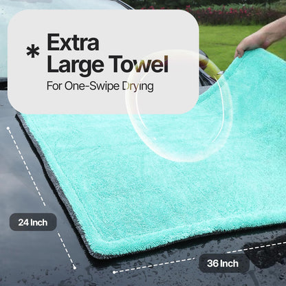 Crystal Clean 1300GSM Car Drying Towel - XL (24x36) Microfiber Towels for Cars with Double Twisted Loop, Professional Detailing Towel for Car Detailers - Quick Dry, Paint Safe & Swirl-Free
