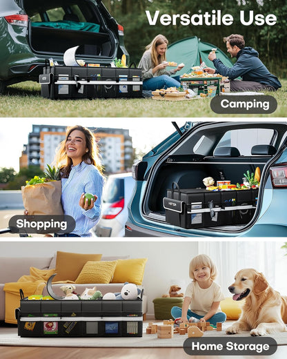 HOTOR Trunk Organizer - Car Organizer with Built-In Leakproof Car Cooler, Collapsible Trunk Organizer with Cooler for Car, SUV, Sedan, with Base Panel (3 Compartments, Black),31.9"×12.6"×10.6"