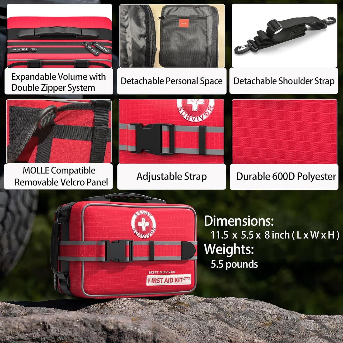 Comprehensive First Aid Kit for Home, Premium Emergency Trauma Kits with Shoulder Strap for Car Camping Gear, Waterproof Survival Kit, Home Essentials, Outdoor Emergency Medical Supplies -324 Piece