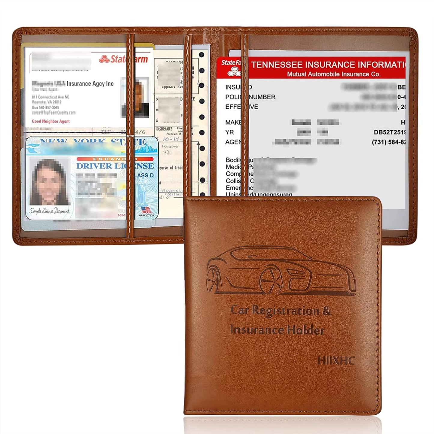 Car Registration and Insurance Card Holder - Leather Vehicle Glove Box Automobile Documents Paperwork Wallet Case Organizer for ID, Driver's License, Key, Cards - Car Accessories for Women&Men