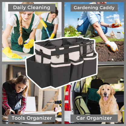 SCAVATA Wearable Cleaning Caddy Organizer with Handle & Shoulder Straps for Housekeepers, Under Sink & Car Cleaning Tool Organizer Bag with 4 Foldable Dividers (Green)