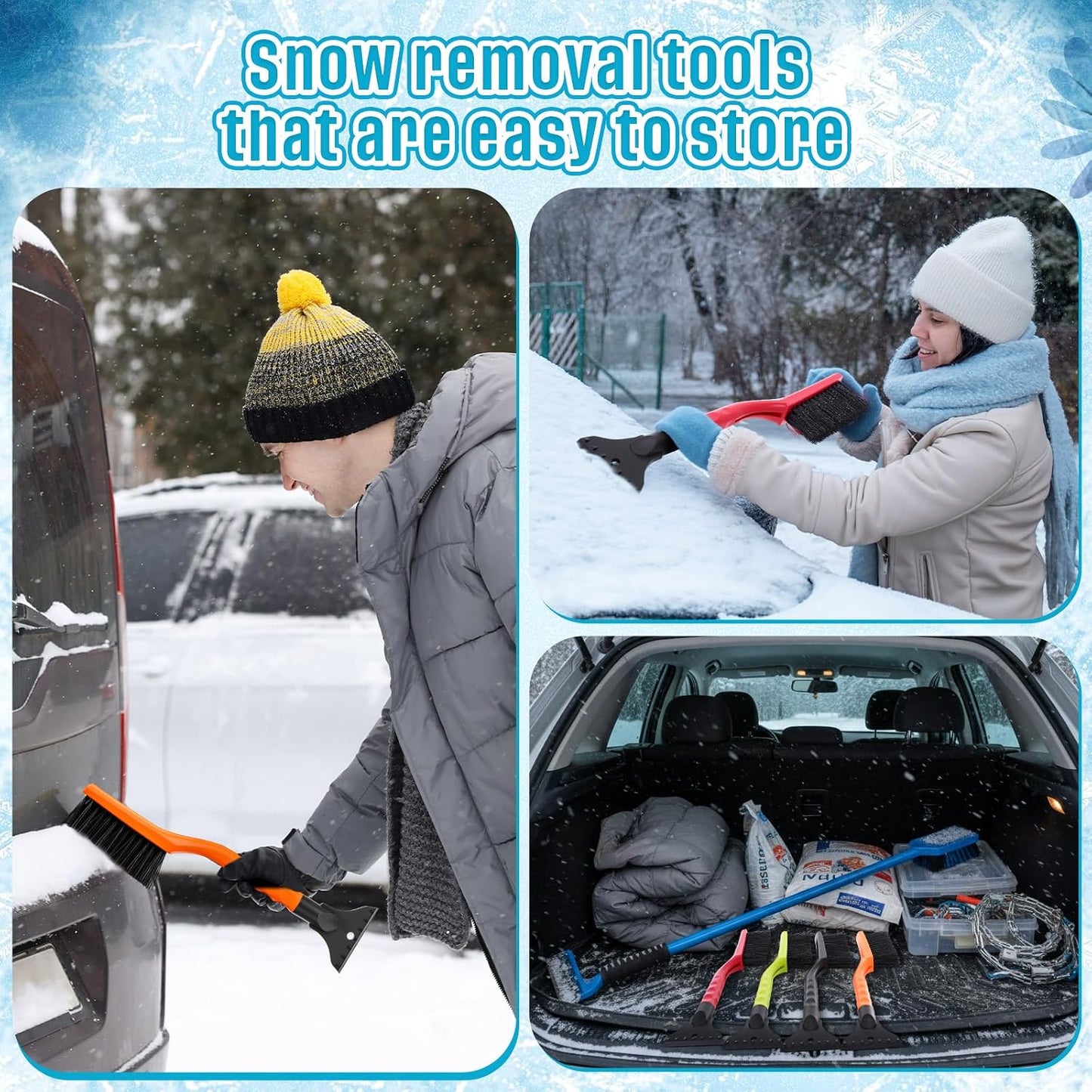 Uiifan 12 Pcs 16 Inch Winter Car Snow Brush Set Ice Scraper and Snow Brush for Car Windshield, Soft Bristle Head, 2 in 1 Winter Removal Tool for SUV and Truck Multi Functional Accessories Gift