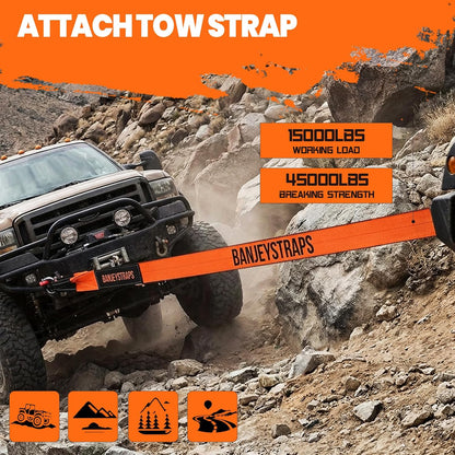 45,000 lb Recovery Tow Strap Kit with 3/4" Shackles（2pcs） - 4" x20' Heavy Duty Snatch Strap for Off-Road Truck & Jeep Recovery, Includes Storage Bag for SUV & 4x4 Vehicle Emergency