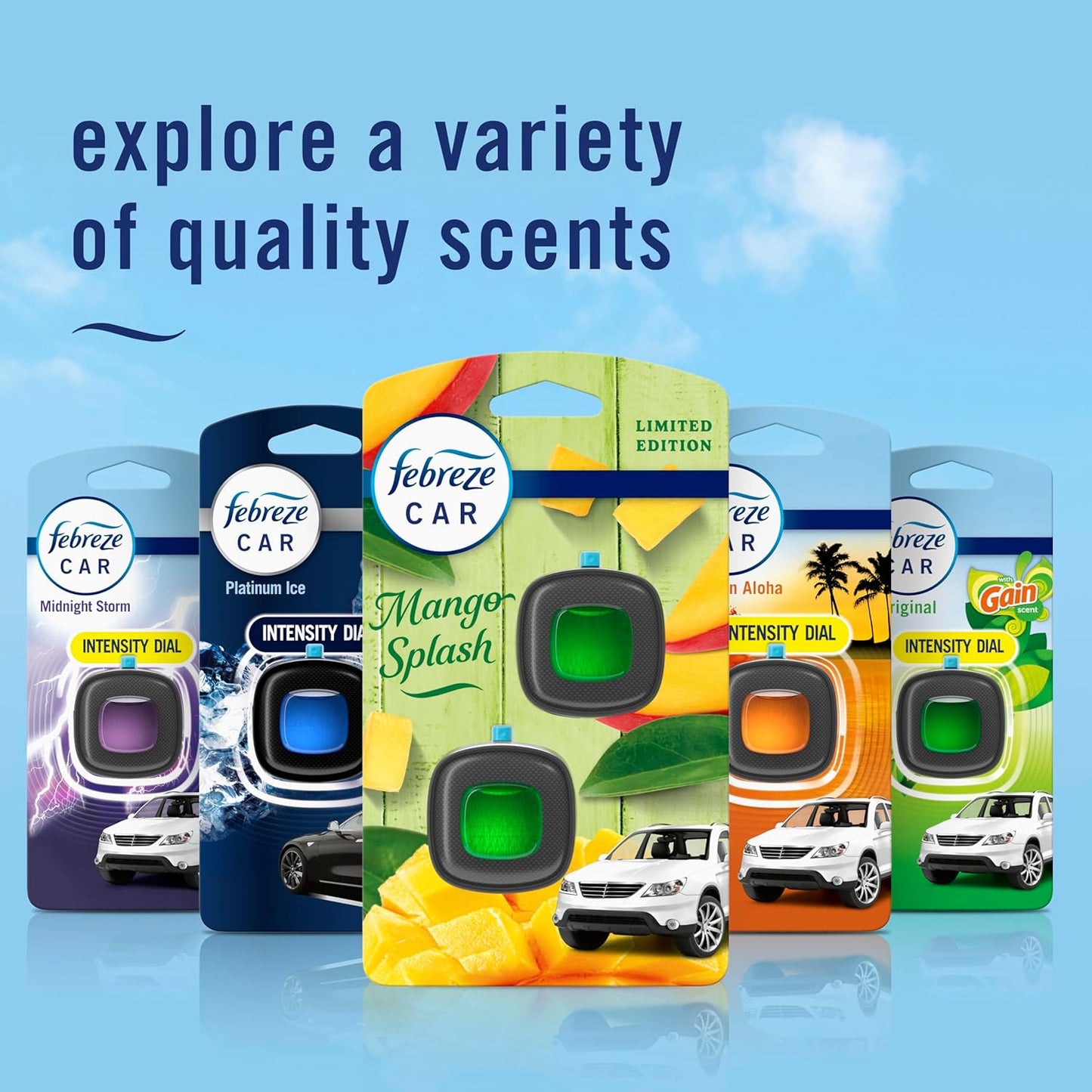 Febreze Car Air Freshener, Odor-Fighting Automotive Vent Clip, Scented Car Accessories, Long Lasting for Strong Odors, Hawaiian Aloha Scent, 4 Count