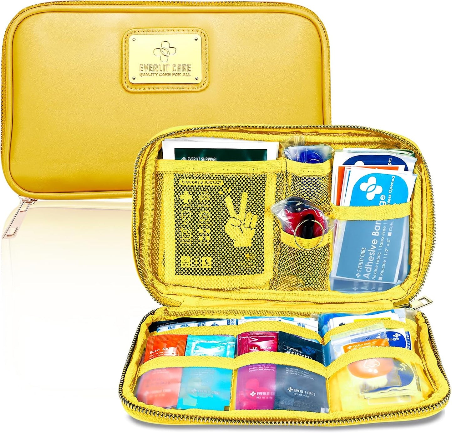 EVERLIT CARE Car First Aid Kit with Emergency Supplies Survival Gear Including Window Breaker Disposable Urine Bag Mountable Survival Kit for Family Travel in Car (Pink)