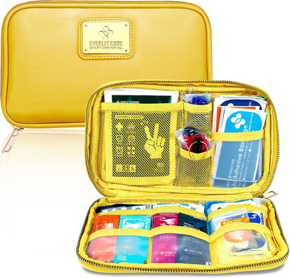 EVERLIT CARE Car First Aid Kit with Emergency Supplies Survival Gear Including Window Breaker Disposable Urine Bag Mountable Survival Kit for Family Travel in Car (Pink)