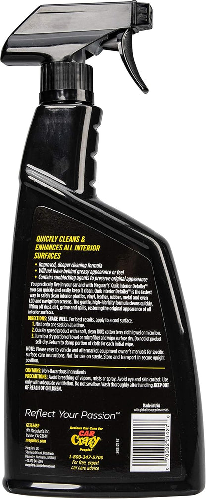 Meguiar's Quik Interior Detailer Cleaner, Quick Detailer Spray Cleans And Refresh Car Interiors, Use On Plastics, Leather & Rubber, Dashboards, Trim In Cars, Trucks & Suvs - 24 Oz Spray Bottle