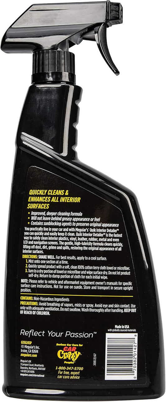 Meguiar's Quik Interior Detailer Cleaner, Quick Detailer Spray Cleans And Refresh Car Interiors, Use On Plastics, Leather & Rubber, Dashboards, Trim In Cars, Trucks & Suvs - 24 Oz Spray Bottle
