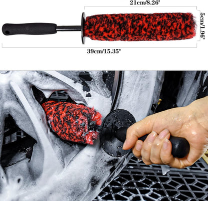 Car Wheel Rim Brush Kit, Woolies Wheel Brush, Car Cleaning Brush Fiber Rod, Steel Ring Fiber Cleaning Brush, Long Non-Slip Handle Clean Brush, Great to Clean Car Wheel Rim